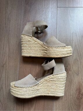 Marc Fisher Beige Suede Espadrille Wedge Sandals